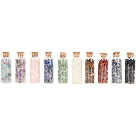 GFDYREE Set of 10 Healing Stone Bottles Assorted Styles and Colors Portable Crystal Chips Set Perfect for Collection and DIY Decoration Enhance Your Well Being