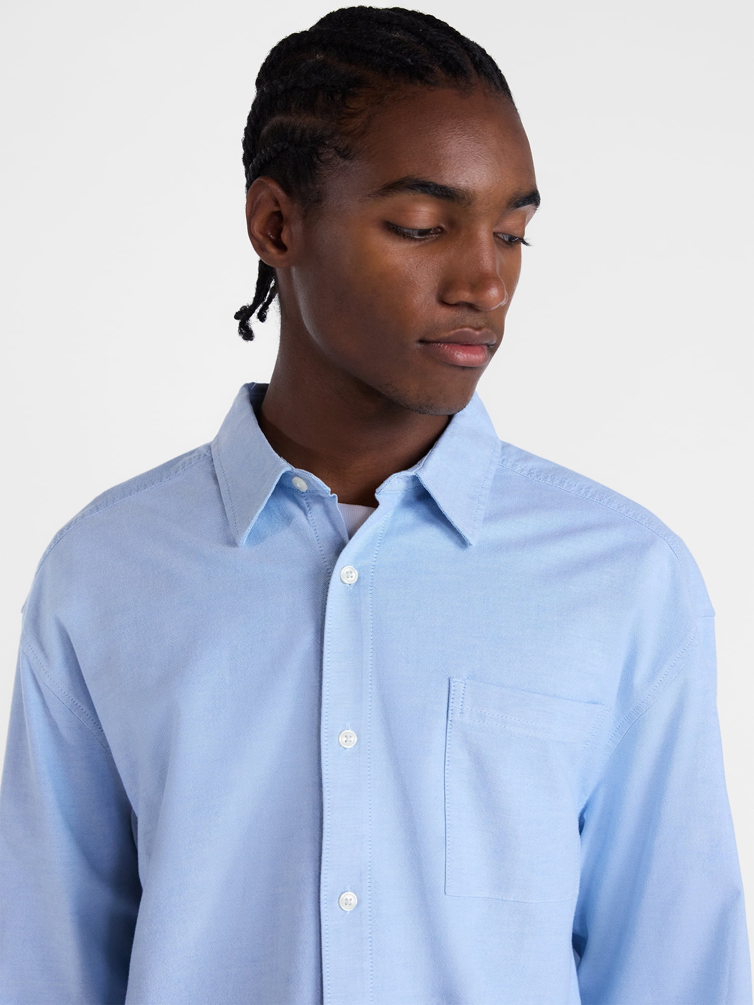 No Boundaries Boxy Cropped Fit Oxford Shirt with Long Sleeves, Men's XS-5XB