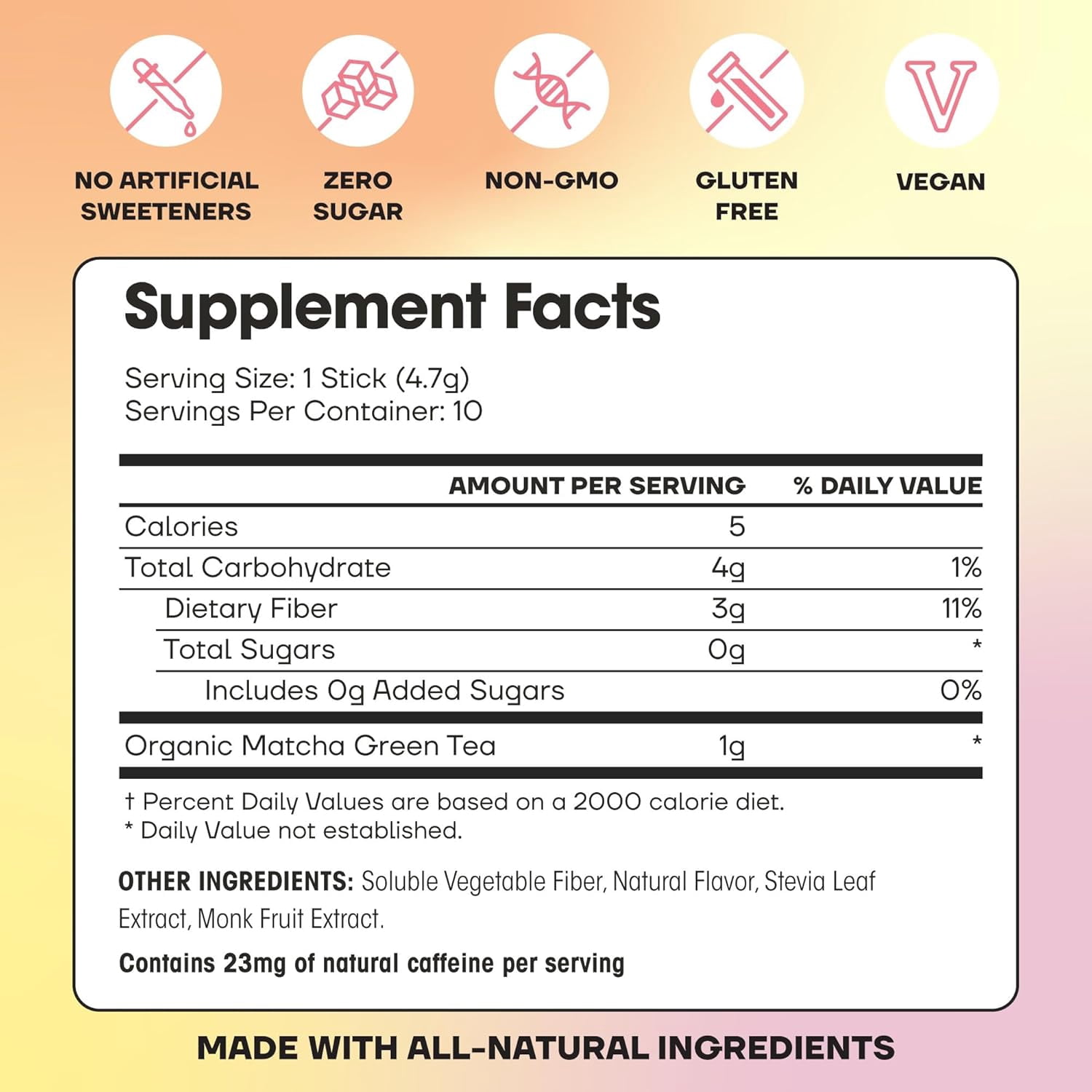 Fit & Lean Matcha Amore Iced Tea, Fruit-Inspired Naturally Flavored Organic Ceremonial Grade Matcha Green Tea, Naturally Sweetened, NON-GMO, Zero Sugar, Peach Iced Tea, 30 Servings