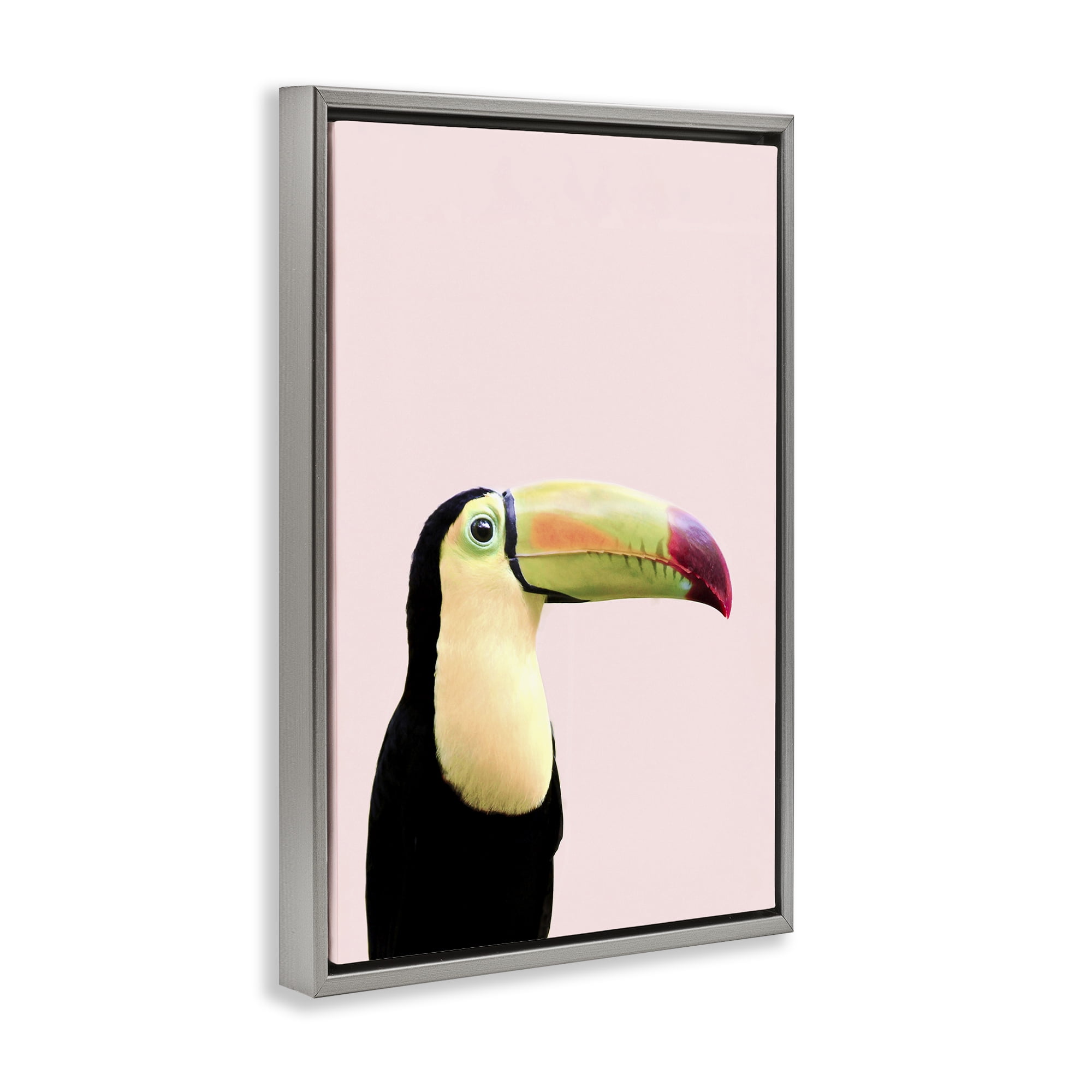Stupell Industries Pastel Toucan on Pink Animals Painting Gray Floater Framed Canvas Art Print Wall Art, 21 x 31