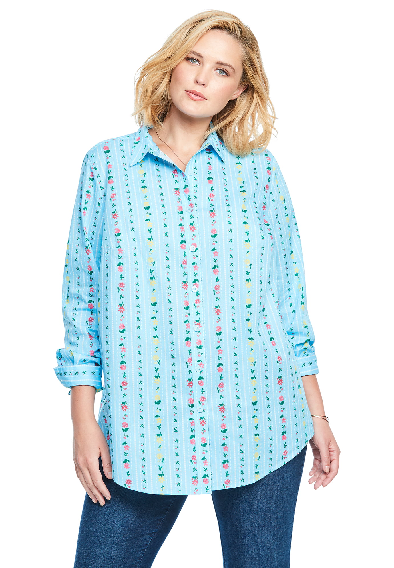 Woman Within - Woman Within Plus Size Perfect Long-sleeve Button Down ...