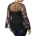 thumbnail image 2 of Plus Size Floral Embroidered Mesh Top Black 2X, 2 of 3