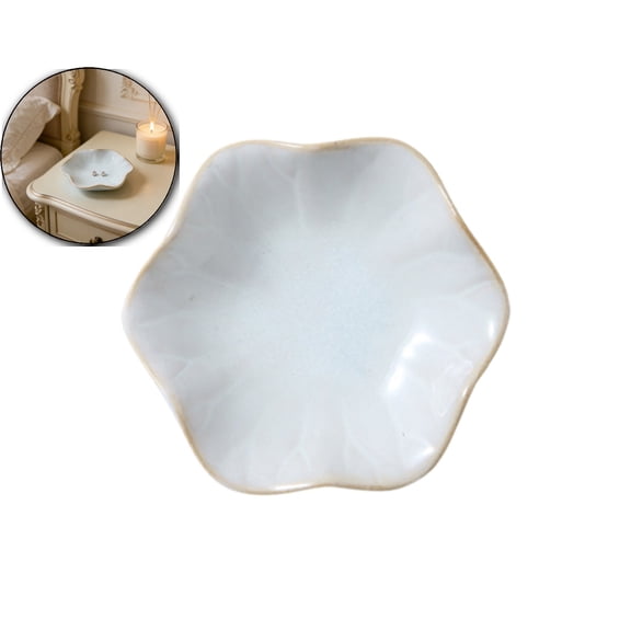 Lotus Ring Holder Dish Small Indoor Ash Tray, Ceramic Dessert Plate Trinket Jewelry Holder for Necklace Earrings