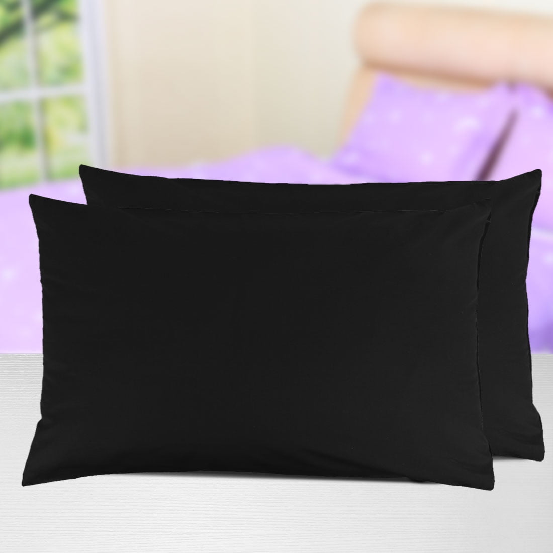 Unique Bargains Pillowcases 2-Piece Egyptian Cotton Pillow Cover Black King