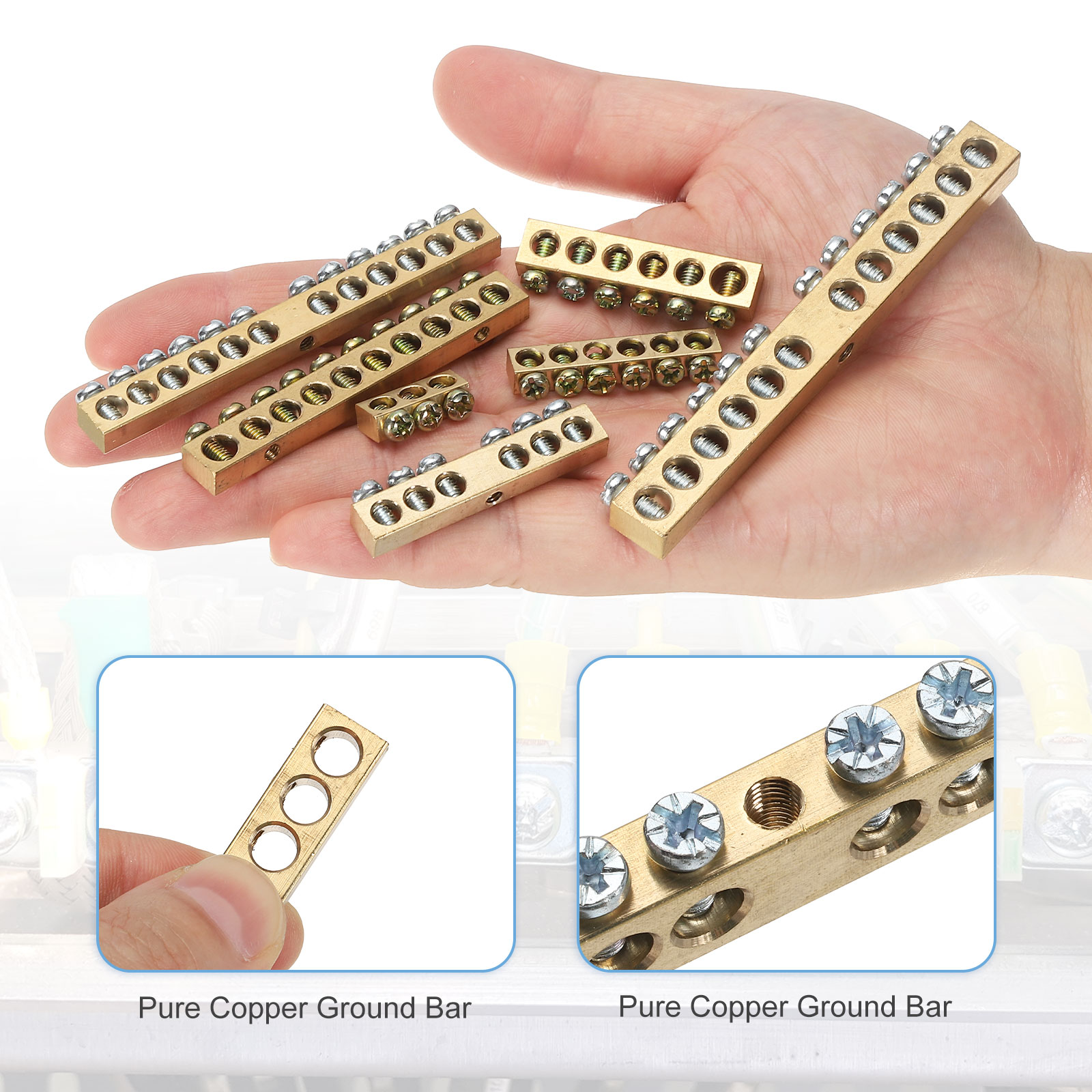 Uxcell 3 Pcs Terminal Ground Bar, 10 Positions Screw Brass Terminal Ground Bar, M5 93x8x12mm Screw Block Barrier Brass for Electrical Devices