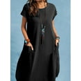 thumbnail image 3 of ZANZEA Women's Daily Casual Side Pocket Round Neck Short Sleeve Cotton Midi Dress, 3 of 4