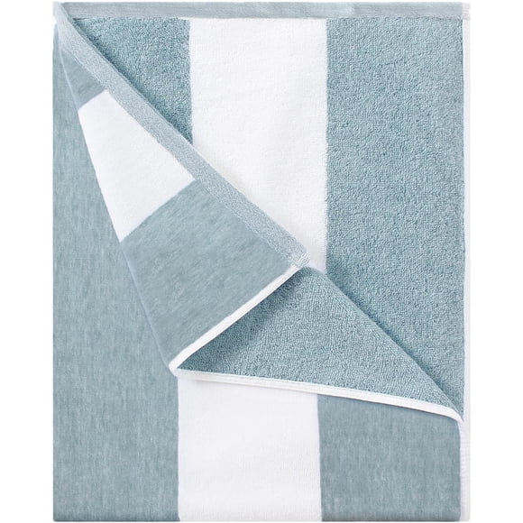 Cotton Oversized Beach Towel - Large 70 x 35 Inch Pool Towel, Smoke Blue Striped Quick Dry Swimming Cabana Towel