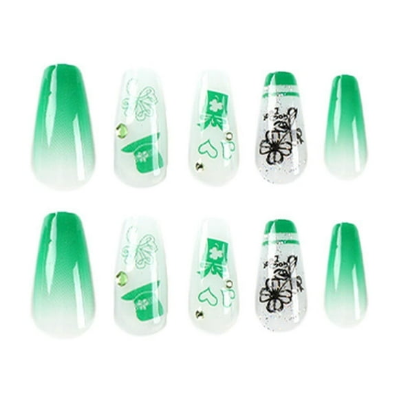 DHARMONAL Wearable Nails St. Patrick's Day Manicure Nails Wearable Nails Nail Lazy Sticker Curved Nail Tips Ballerina Shape on Nail Holder Rose Acrylic Curved Nail Tips Nail Finger Practice