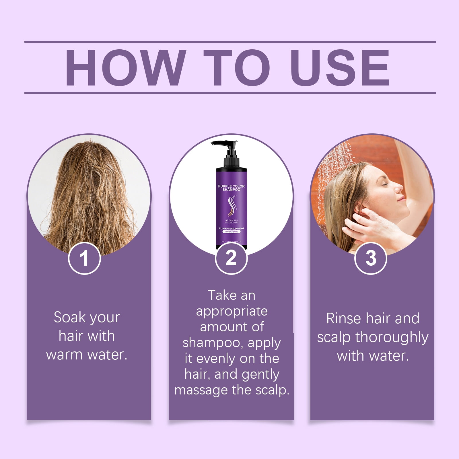 Alvantor Purple Shampoo for Blonde Hair Toning Brass Color Care Daily Nourishing Moisturizing, 3.38fl.oz