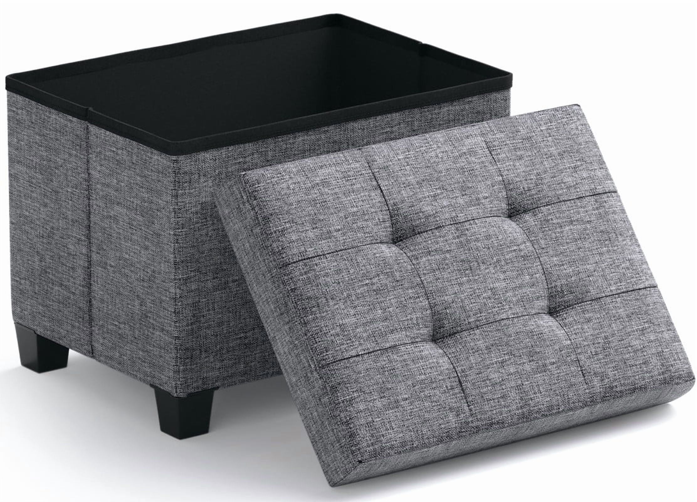 Ornavo Home Small Storage Ottoman with Legs, Gray Linen photo 1