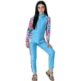 thumbnail image 5 of Cowsor 0-13 Years Girls Hawaiian Floral Print Two Piece Swimsuit Set Hooded Long Sleeve Top Swim Trunks Quick Dry Modest Swimwear for Beach Pool Activities, 5 of 6