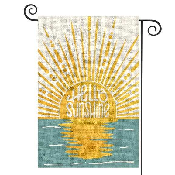 DMERBYL Hello Sunshine Garden Flag Sunset Over Sea Double Sided Vertical Summer Yard Outdoor Decoration 12×18 Inch