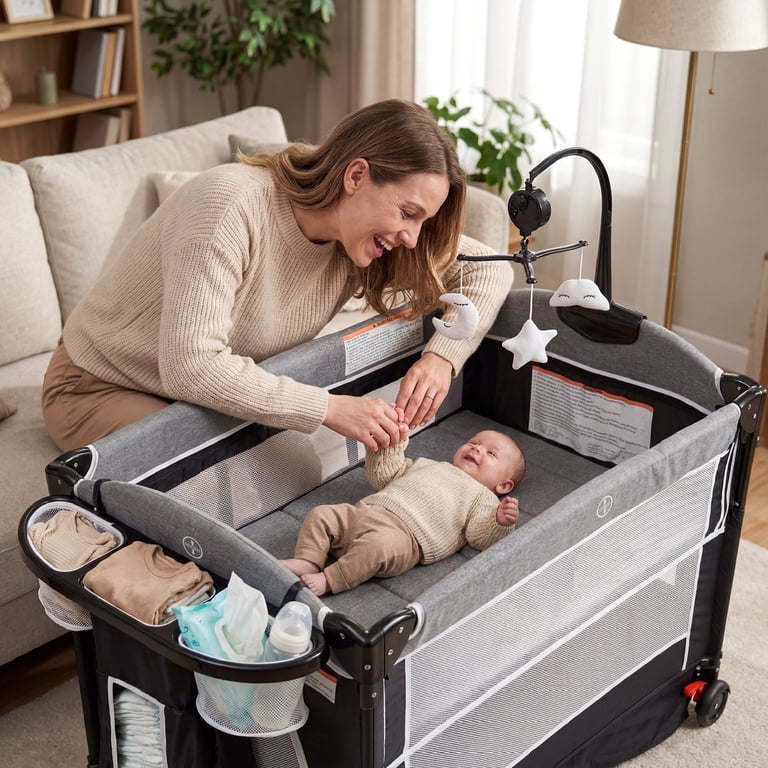 AILEEKISS 4-in-1 Portable Baby Play Yard, Bassinet and Changing