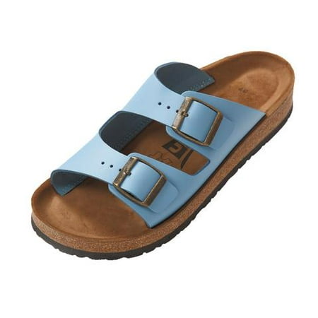 Blue Sandals - Uriel Women's Anatomic Blue Natural Cork Leather Two Strap Sandal (37 EU, 6.5 US, Blue)