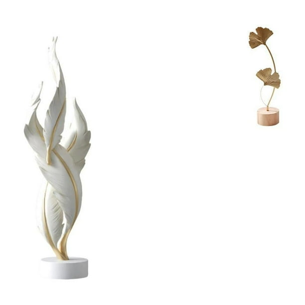 Figura decorativa,Escultura de plumas para escritorio,oficina,decoración del hogar,Figura decorativa de escritorio para decoración de mesa del hogar,Escultura de hojas,Estatua de hoja de