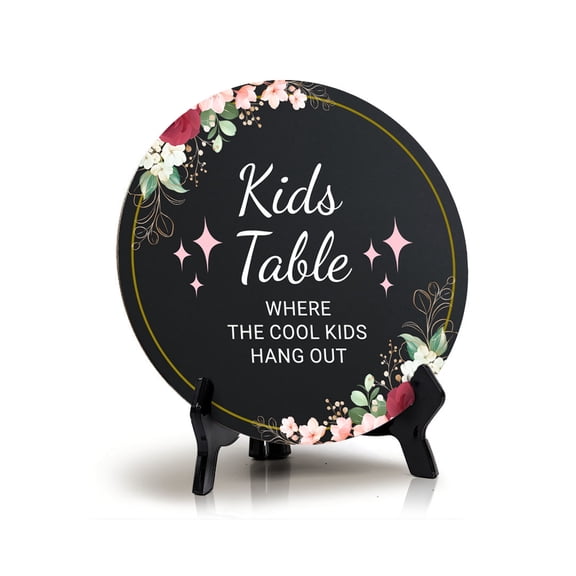 Kids Table Where The Cool Kids Hang Out (5 x 5“) Circle Table Sign with Acrylic Stand | Wedding & Home Decor