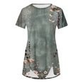 thumbnail image 4 of Sakmal Green Month Tops Deal Short Sleeve Vintage Crew Neck Asymmetrical Floral T-Shirts Oversized Shirts for Women, 4 of 5