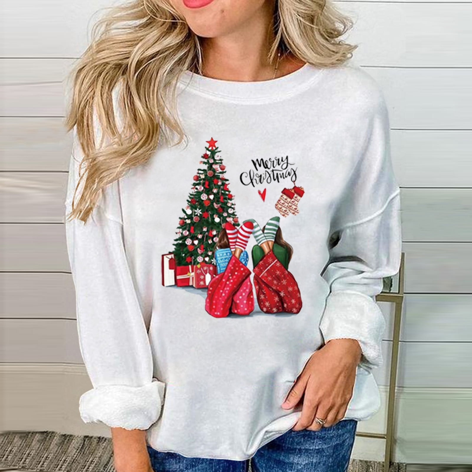 Jienlioq Women S Christmas tops Christmas Fashion Women S Casual Long Sleeve Printed Ladies Sweatshirts tops Walmart
