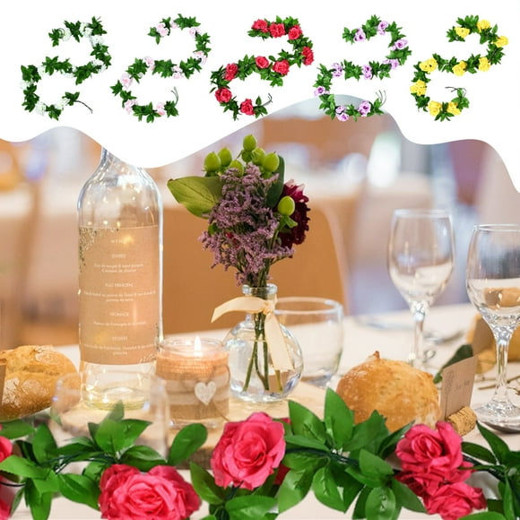 Iumwxz Garland Wreath 7.87ft Artificial Flower Garland with Roses Fake Rose Flower Garland Floral Vines for Wedding Home Party Table Runner Decor Artificial Flower Vines Fake Silk Home Decor Red