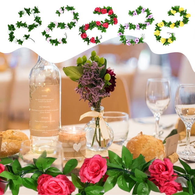 Guirnalda de Flores Artificiales, Diseño de Rosas de Seda, 240 Cm de Largo, Rosas Realistas con Hojas Verdes Densas, Decoración para Bodas, Decoración Del Hogar, Usos Múltiples, Toque Romántico.
