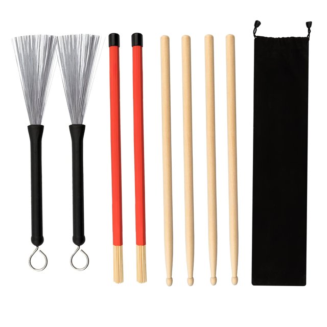 Kit De Baquetas Y Cepillos, Baquetas Profesionales De Madera De Bambú, Accesorios Para Tocar Instrumentos, Accesorios Portátiles Para Instrumentos Musicales De Acero Y Madera sonducket EL011015-00