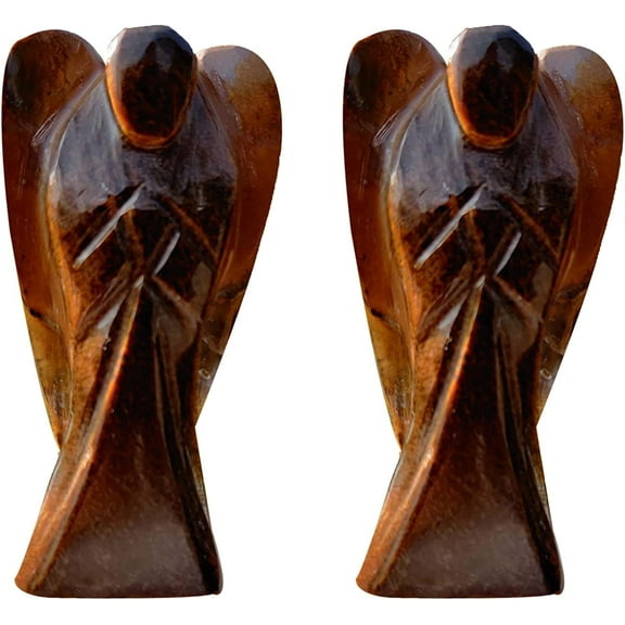 Wonder Care Pocket Guardian Angel Tiger Eye Crystal Natural Gemstone Reiki Healing Energy Carved Statue Figurines (1.5"-2.0") (Pack of 2)