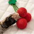 thumbnail image 4 of Hanging Sisal Fruit Cat Toy Ball with Rope, Long-Lasting Triple Hanging Balls for Indoor Cat Boredom Relief and Play, Pink, 4 of 5