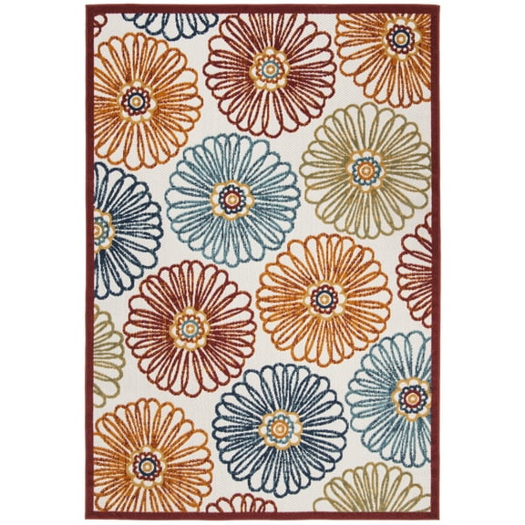 SAFAVIEH Cabana Aria Floral Indoor/Outdoor Area Rug, Creme/Red, 5'3" x 7'6"