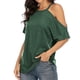 thumbnail image 2 of Camiseta de mujer Qarigey Blusa de manga corta con hombros descubiertos verano Top suelto Verde XXL, 2 of 5