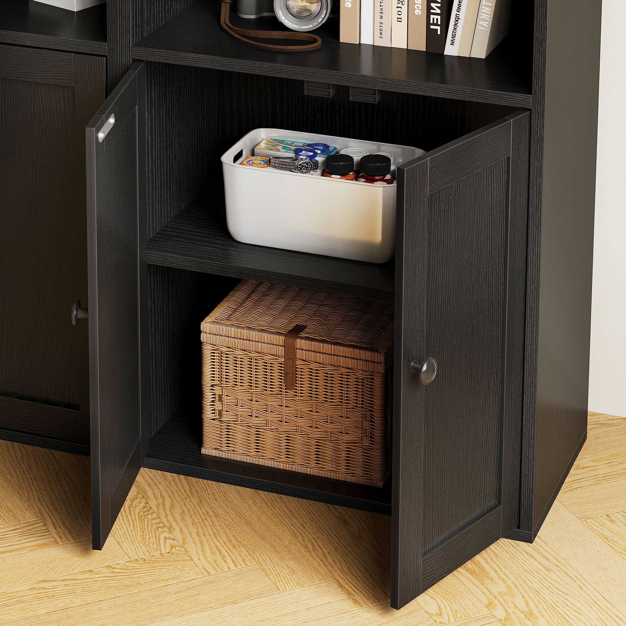 Casacomoda 6-Tier Bookcase with Cabinet, Modern Bookshelf for Home Office, Living Room or Bedroom, Easy Assembly & Stable Structure, Black