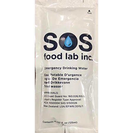 S.O.S. Emergency Water 5 year shelf life - 62 Individual 4.22 Oz Packets (With Tips)