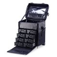thumbnail image 3 of Professional Makeup Artist 2 in 1 Rolling Makeup Train Case Cosmetic Organizer Soft Trolley w/ Storage Drawers & Metal Buckles Faux Quilted Leather, 3 of 4