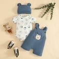thumbnail image 2 of Karoyedx Newborn Baby Boy Rompers Winter Baby Boy Outfit Striped Waffle Short Sleeve Romper Embroidery Overalls Pants Hat 3Pcs Sets Light Blue Size,0-3 Months, 2 of 4