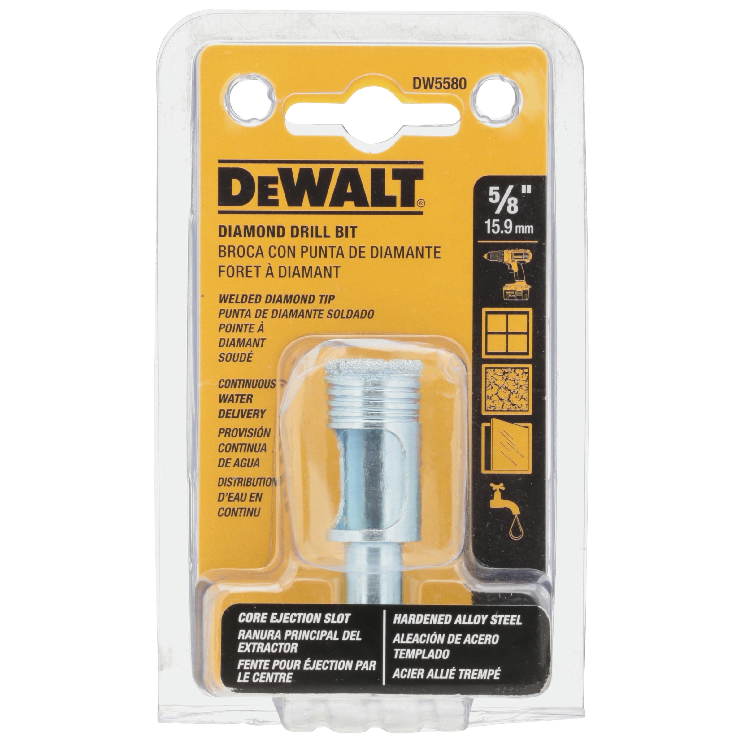 DEWALT Diamond Tipped Drill Bit - Diamond Coated, Square Shank - 2-1/4" x 5/8"