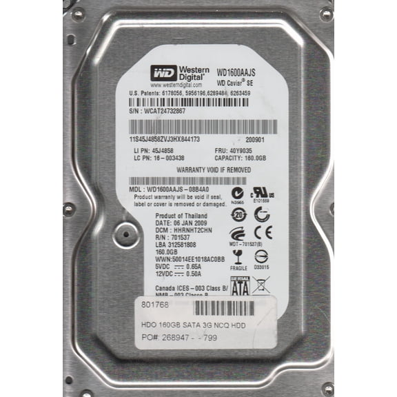 WD1600AAJS-08B4A0, DCM HHRNHT2CHN, Western Digital 160GB SATA 3.5 Hard Drive