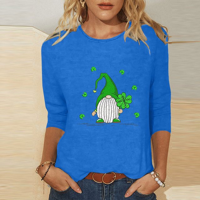 Meichang T-Shirts pour Femmes Jour de la Saint-Patrick Manches 3/4 Hauts Trèfle Chanceux T-Shirts Imprimé Vert Col Rond Décontracté Vacances T-Shirts Jour de la Saint-Patrick