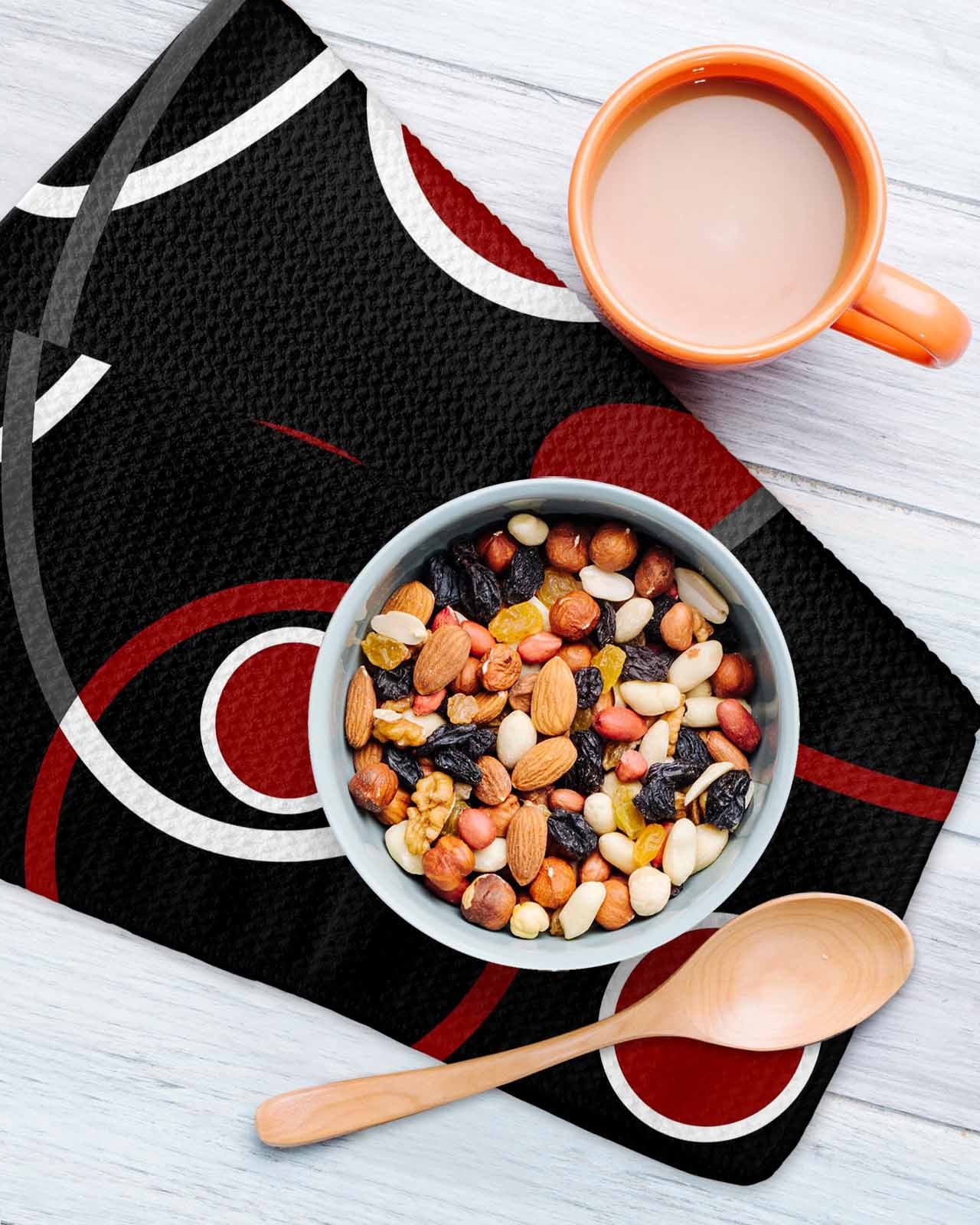 Black Red Dish Towels Set, Waffle Weave Kitchen Towels 3 Pieces, White Circle Geometric Abstract Texture Microfiber Hair Face Bath Tea Towel Absorbent Quick Drying Cleaning Dish Cloths, 12"x12"