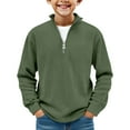 thumbnail image 2 of Boys Quarter Zip Pullover, Hoodless Sporty Sweatshirt with Ribbed Cuffs, Solid Color Long Sleeve Top for Kids, Youth Athletic Casual Wear Green 110, 2 of 6