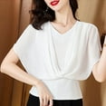 thumbnail image 4 of Staron Women's V Neck T-Shirt Loose Casual Blouse Lapel Button Down Shirt Versatile Spring Summer Top, White XXL, 4 of 4