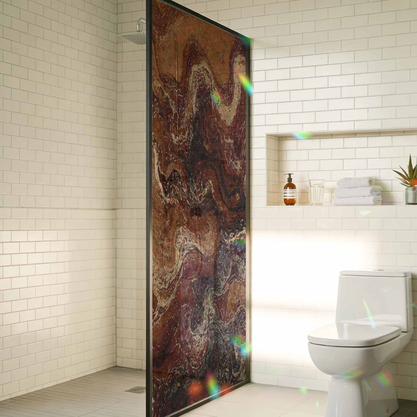 Brown Marble Window Privacy Film Stain Glass,Reusable Decorative Rainbow Window Film,Ombre Abstract Striped Mottled Aesthetic Static Cling Sun Blocking Stickers Decals Covers 17.7" x 78.7" (2pcs)