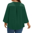 thumbnail image 3 of bbyeadc Plus Size Tops for Women Ruched Split Cuff 3/4 Sleeve Tshirts Casual V Neck Oversized Summer Clothes L-5XL Dressy Light Loose Baggy Blouse, Dark Green XL, 3 of 5