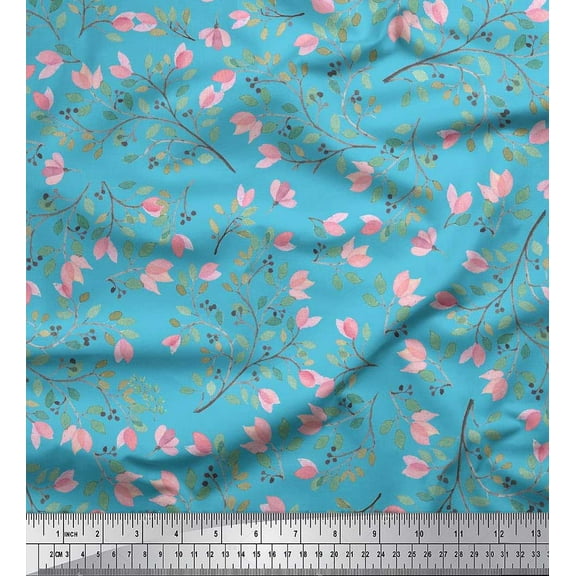 Soimoi Cotton Duck Fabric Leaves Print Fabric by the Yard 42 Inch Wide