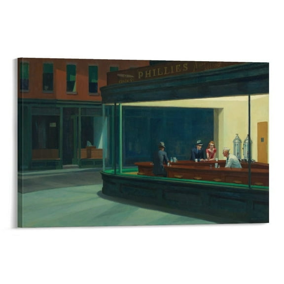 Edward.Hopper. Nighthawks Large Canvas Printing Famous Paintings Wall Decoration Painting Artwork Artworks Canvas Poster Room Aesthetic Wall Art Prints Home Modern Decor Gifts 24x36inch(60x90cm)