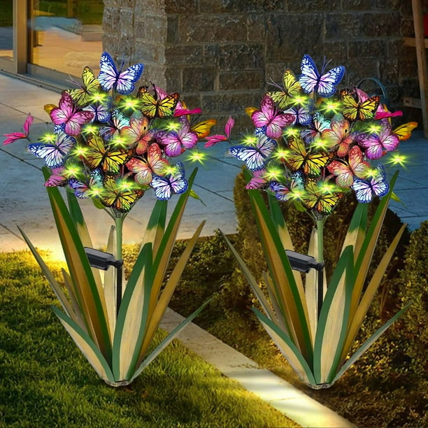 Escultura solar de agave con mariposas de agave para jardín, Homight, 2 unidades