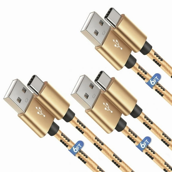 Afflux 3 Pack USB-A to USB-C Fast Charger Braided Type C Cable Compatible with iPhone 17 / 16 / 15 Pro Max Plus Air, Samsung Galaxy S25 S24 S23 Ultra, Google Pixel, iPad Pro, Universal (6ft, Gold)