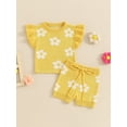 thumbnail image 5 of Aojekbee Baby Girls Summer 2 Piece Outfits Floral Print Ruffle Tank Tops and Elastic Shorts Set Fashion Cute Clothes, 5 of 10