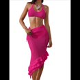 thumbnail image 3 of Traje de Baño de Dos Piezas de Crochet para Mujer, Top de Bikini de Cintura Alta con de . Rosa Roja L, 3 of 8
