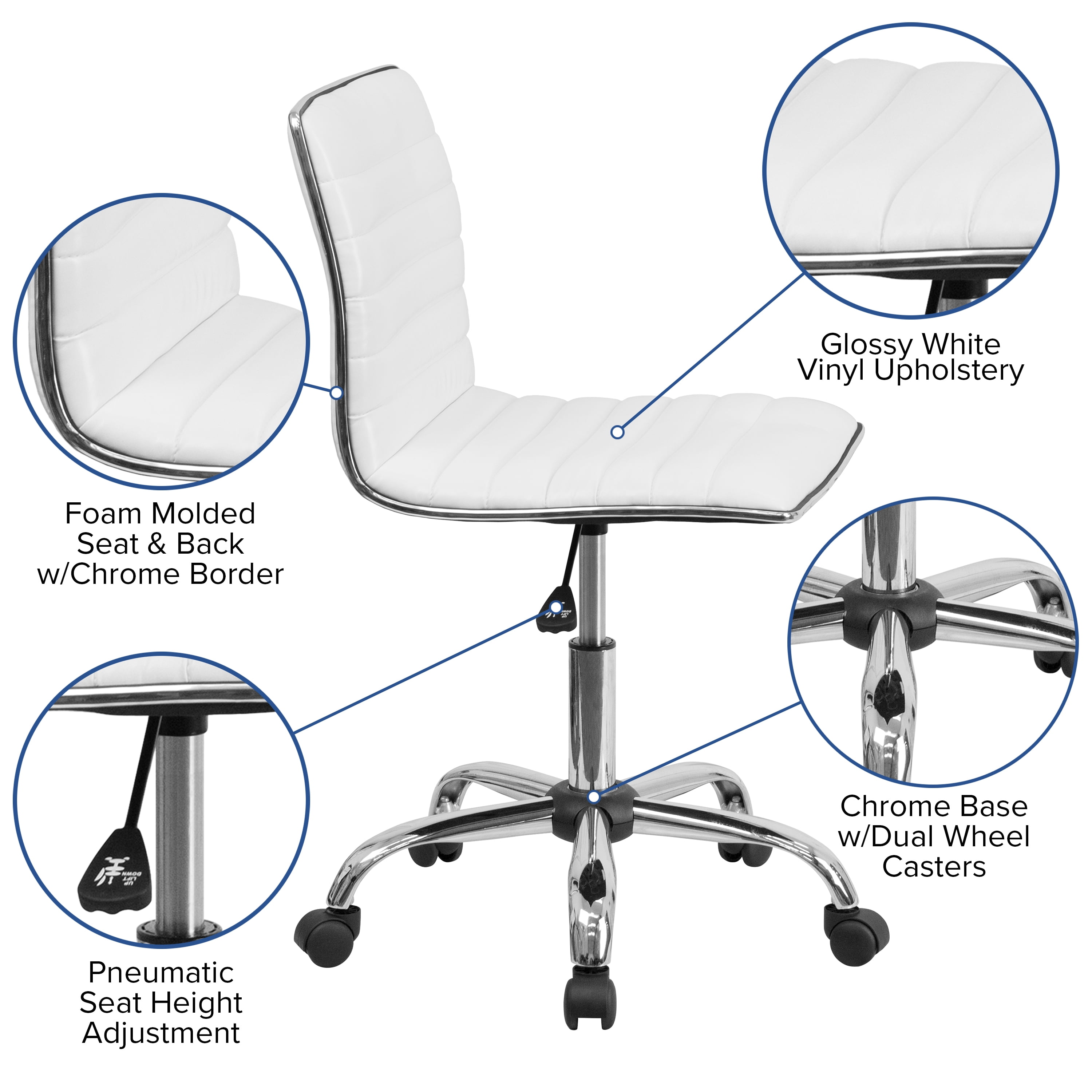 White wheeled desk discount chair