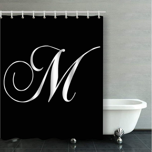 Artjia Black White Monogram M Designer Monogrammed Bathroom Shower Curtain 66x72 Inches Com Artjia Black White Monogram M Designer, Monogram Initial Shower Curtain