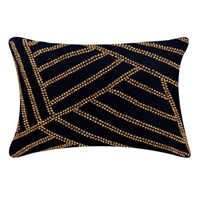 Fundas de almohada rectangulares negras de 30 x 40 cm (12 x 16 pulgadas), fundas de almohada lumbar con cuentas de madera de seda artística, diseño geométrico moderno - Wood Camp